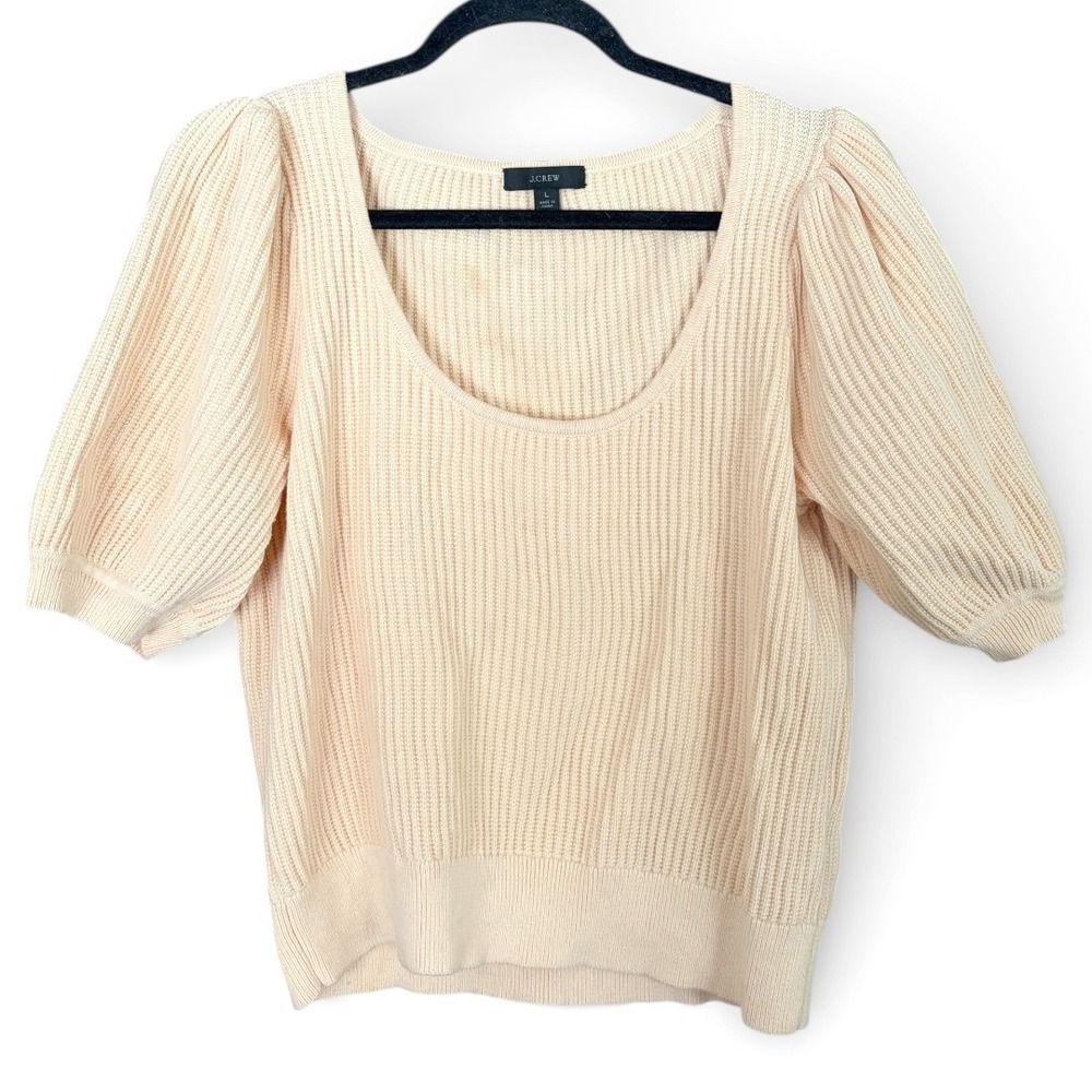 J.Crew Puff Sleeve Sweater Womens Peach Excellent Ribbed Cotton Cashmere L